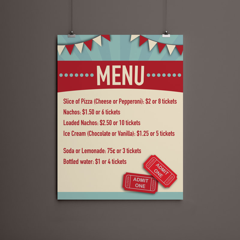 This is a photo of a menu designed by Emmy for a school carnival. 