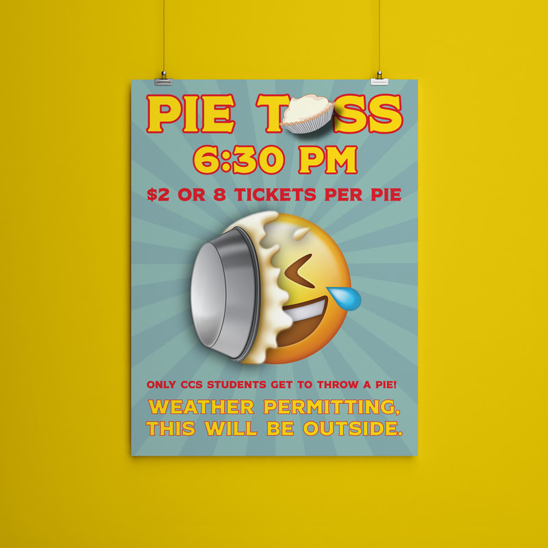 This is a photo of a pie toss event flyer designed by Emmy for a school carnival. 