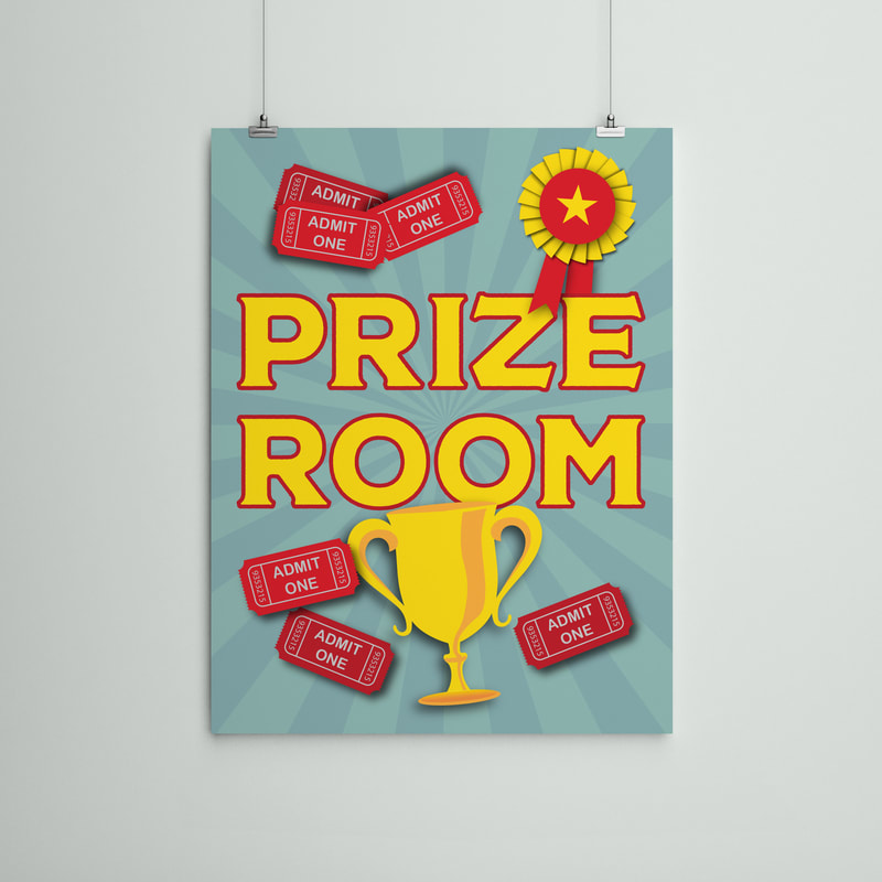This is a photo of a prize room flyer designed by Emmy for a school carnival. 